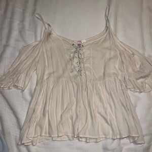 Elegant Cream Lace-Up Women's Top